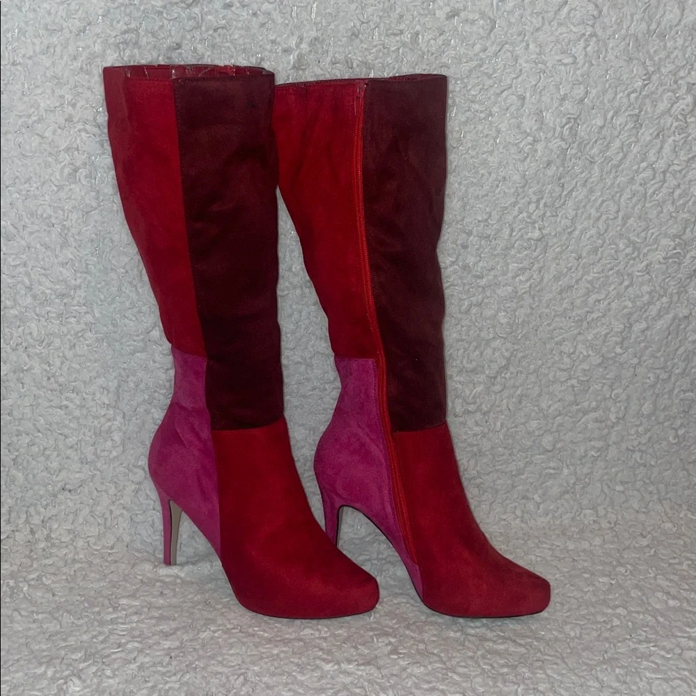 Pierre Dumas Amanda 6 Knee-High Boots in Red Burgundy Pink Colorblock, Size 10